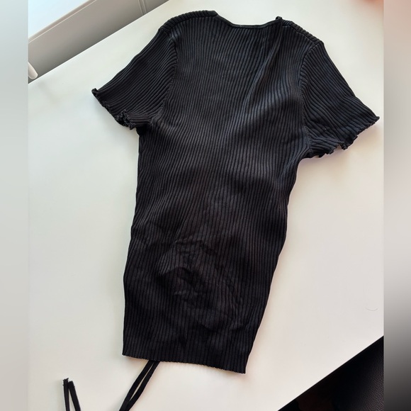 Maje Black Ribbed Drawstring Ruched Top - Picture 5 of 5